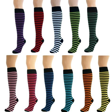 high knee socks with stripes